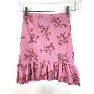 Pretty Little Thing Pink Floral Frill Hem Mini Skirt Women's Size 4